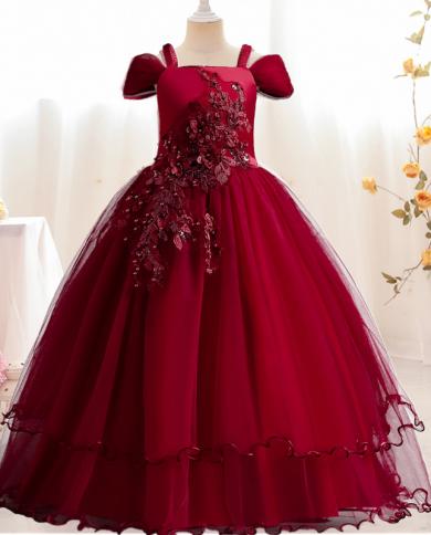 New Princess Girls Dress 2022 Summer Lace Bridesmaid Party Dress Flower Costume Kids Dresses For Girls Wedding Dress Ves