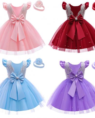 1 To 5 Years Girl Baby Birthday Dress Summer Costume Kids Children Clothes Lace Flower Wedding Gown Dresses For Toddler 