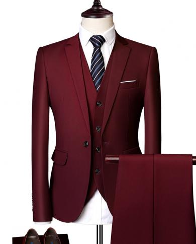 Mens Spring And Autumn Solid Color 11 Color 3piece Suit Casual Slim Fit Large Size M6xl One Singlebreasted Back Slit  S
