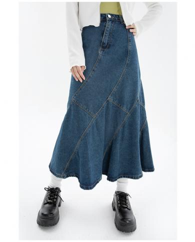 2022 Summer Vintage Blue Women Denim Trumpet Skirt Streetwear Style Casual Irregular High Waist Ladies Long Mermaid Jean