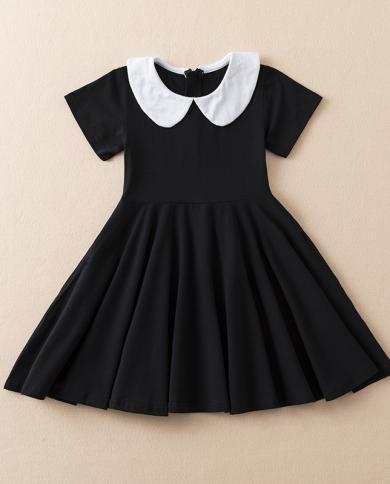 Summer Casual Dress For Children Girls Birthday Party Clothes For Teen Girl 4 12t Kids Short Sleeves Solid Color Cloth V