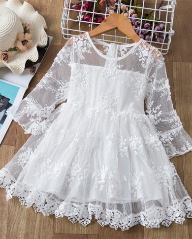 Autumn Little Girls Casual Daily Wear Lace Kids Party Floral Dresses Embroidery Princess Girl Birthday Gown White Vestid