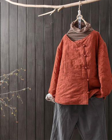 Autumn Winter New Arts Style Women Long Sleeve Loose Casual Vintage Coat Single Breasted Thicken Cotton Warm Jackets V7