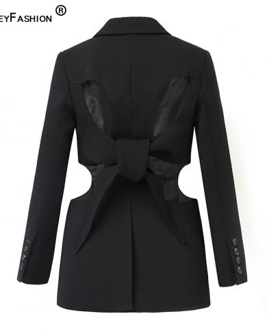 Harleyfashion  Designer Streetwear Top Quality Stylish Backless Laceup Black Loose Fashion Long Blazer Women Jackets  Bl