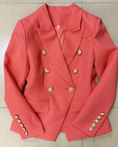 Coral Red Women Blazers Cotton Linen With Gold Doublebreasted Button Elegant Green Office Ladies Blazers Jackets Dropshi