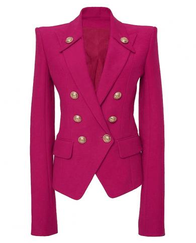 High Quality Rose Red Womens Blazer New Autumn Jacket Classic Gold Metal Doublebreasted Buttons Fuchsia Blazer Women Mu