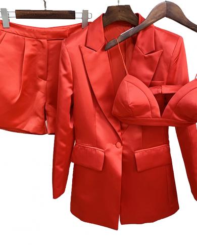 3 Pcs Sets Skirt Blazer Suit Women 2022 Spring New  Red Three Piece Single Breasted Suit Camisole Short Skirt Jacket Sui