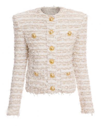 Sweater Cardigan Women Suit New Designer Jacket Women Autumn Winter Gold Lion Buttons Fashion Stripe Knitted Jackets Pul