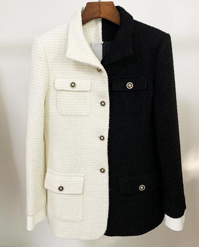 Haute qualité Tweed laine vestes femmes automne hiver nouvelle personnalité noir blanc contraste couleur femmes vestes costume C