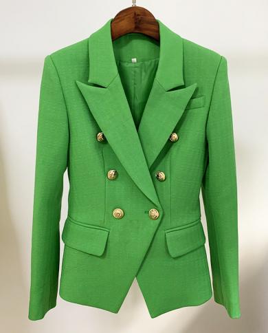 Classique vert femmes Blazer automne métal or Double boutonnage bouton mince coton lin Blazers vestes costume Dropshippi