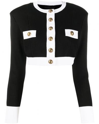 Cardigan court veste femmes automne nouveau col rond simple boutonnage bouton tricoté noir blanc décontracté vestes courtes hive