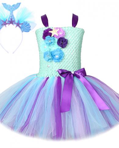 Little Mermaid Dress Up Costume For Girls Princess Seamaid Dresses With Headband Kids Girl Birthday Clothes Outfit 114 Y