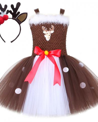 Animal Bambi Costumes For Girls Christmas Deer Tutu Dress For Kids Birthday Halloween Outfit Children Purim Festival Clo