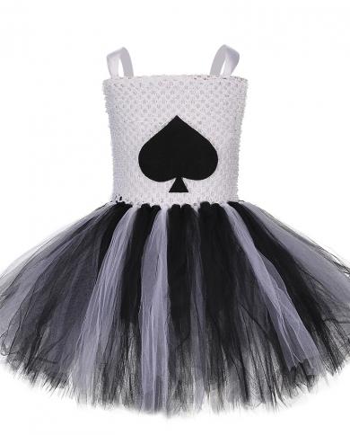 Queen Of Spades Tutu Dress For Girls Heart Poker Card Halloween Costumes For Kids Birthday Party Tulle Outfit Children C