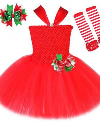 Baby Girls Christmas Tutu Dress For Kids Xmas Holiday Costume Girl Princess Red Tulle Outfit Children Toddler Santa Clot