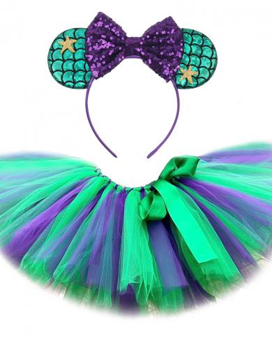 Green Purple Mermaid Tutu Skirt Outfit For Girls Birthday Party Halloween Costumes For Kids Toddler Photo Shoot Tutus Ba