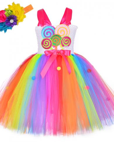 Baby Girls Rainbow Candy Lollipop Tutu Dress For Kids Toddler Christmas Halloween Costume Princess Birthday Dresses Tull