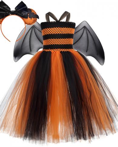 Bat Halloween Costumes For Girls Kids Witch Tutu Dress With Wings Bow Children Carnival Party Cosplay Outfit Girl Long B