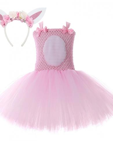 Easter Bunny Costume For Baby Girls Pink Tutu Dress With Flower Rabbit Ears Toddler Kids Rabbit Clothes Princess Girl Ou