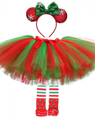 Red Green Christmas Tutu Skirt Outfit For Baby Girls Xmas Holiday Party Costume For Kids Toddler Tulle Skirts Set With B