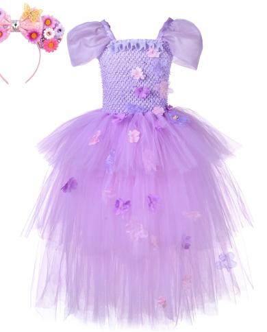 Isabella Princess Dresses For Girls Kids Encanto Cosplay Costumes Flower Girl Tutu Outfits With Puff Sleeve Layered Ball