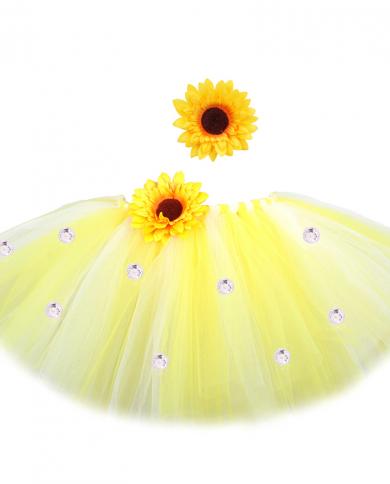 Beige Yellow Sunflower Tutu Skirt For Baby Girls Dress Up Costume For Photo Shoot Birthday Girl Fluffy Tutus Kids Dance 