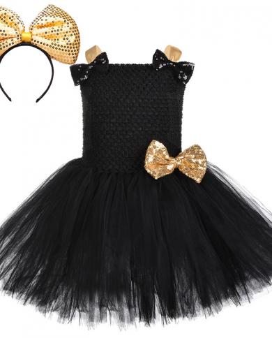 Black Gold Lol Surprise Dress For Girls Halloween Costumes Kids Girl Birthday Tutu Dresses With Golden Big Bow Headband 