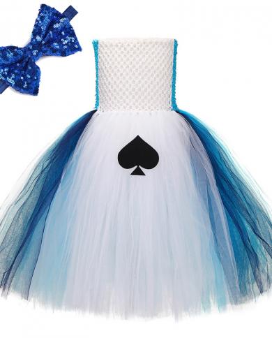 Alice Long Tutu Dress Girl Maid Cosplay Costume Halloween For Kids Princess Midcarf Dresses With Bow Teenage Girl Tulle 