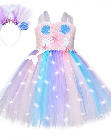 Led Light Mermaid Costumes For Girls Sequins Sea Maid Princess Dresses For Kids Halloween Birthday Party Outfit Children