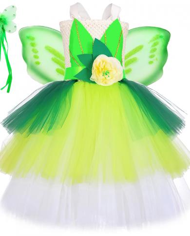 Forest Fairy Princess Costume For Girls Christmas Halloween Dress Tutu Outfit For Kids Girl Fancy Layered Dresses With W