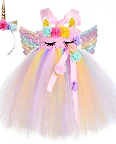 Flower Girl Unicorn Tutu Dress For Kids Christmas Halloween Costumes Girls Princess Dresses Midcarf Outfit For Birthday 