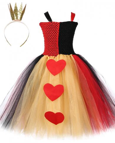 Red Queen Of Hearts Fancy Dress For Girls Kids Halloween Cosplay Costumes Girl Birthday Party Long Dresses Children Tull