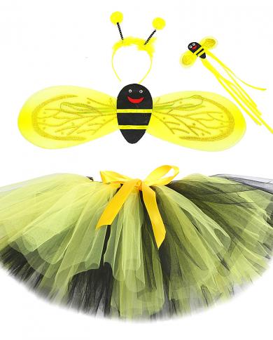 Abeille Tutu jupe tenue pour bébé filles anniversaire Halloween Costumes avec ailes enfants enfant en bas âge jaune noir abeille