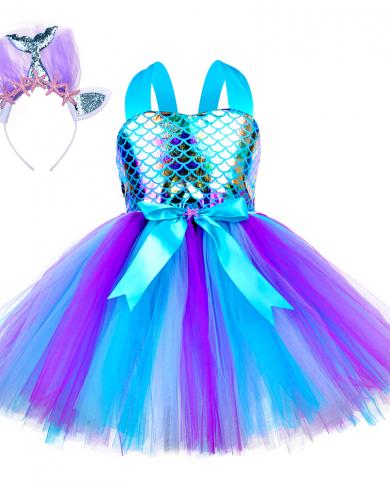 Little Mermaid Princess Dresses For Girls Kids Tutu Dress For Mermaid Birthday Party Costumes Halloween Clothes Set For 