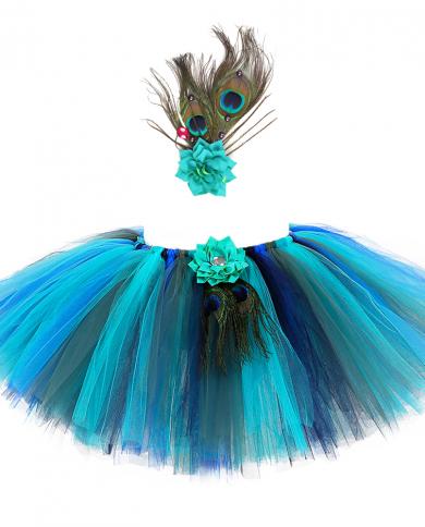 Flower Girl Peacock Tutu Skirt For Kids Toddler Tulle Outfit Halloween Birthday Costumes For Children Skirts Fluffy Danc