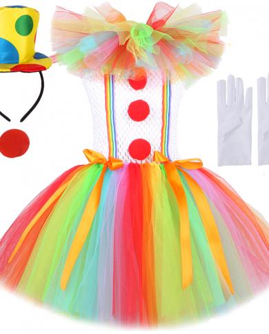 Rainbow Pennywise Costumes For Girls Carnival Halloween Tutu Dress For Kids Joker Cosplay Outfit Children Birthday Party