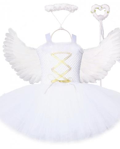 Abito natalizio da angelo bianco Abiti da fata principessa per ragazze con ali Costume cosplay Ragazza Tutu per bambini Vestito 