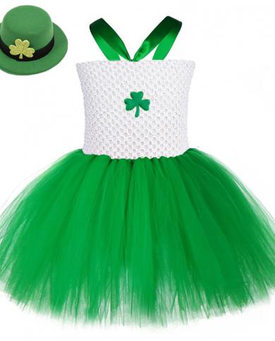 Green Saint Patricks Abiti Ragazze Irlandesi Costume Per Bambini Abito Tutu Con Cappello Tornante Bambini Festa Tulle Vestito Ve