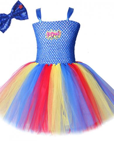 Power Girl Tutu Dress Pour Enfants Super-Héros Cosplay Costume Pour Filles Fantaisie Princesse Robes Enfants Fête Danniversaire