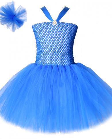 Royalblue Tutu Robe Pour Filles Halloween Costumes Pour Enfants Solide Bleu Princesse Robes Enfants Tulle Outfit Pour Birthda