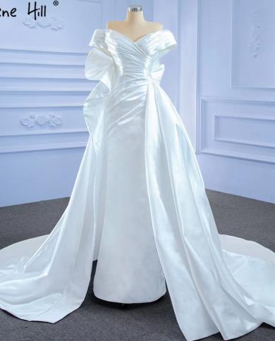 Serene Hill White Mermaid Satin Wedding Gowns  Simple  Highend Bridal Dresses Hm67277 Custom Made  Wedding Dresses