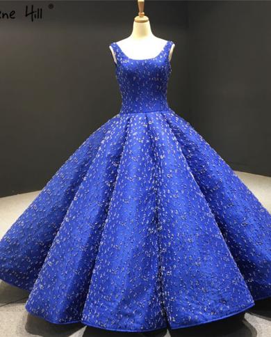 Dubai Blue Beading Luxury  Wedding Dresses  Sleeveless Highend Bridal Gowns Serene Hill Hm66675 Custom Made  Wedding Dre