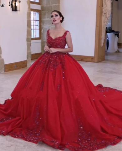Serene Hill Red Sleeveless  Wedding Dresses 2023 Dubai High End Beading Pearls Bride Dress Ha2440 Custom Madewedding Dre