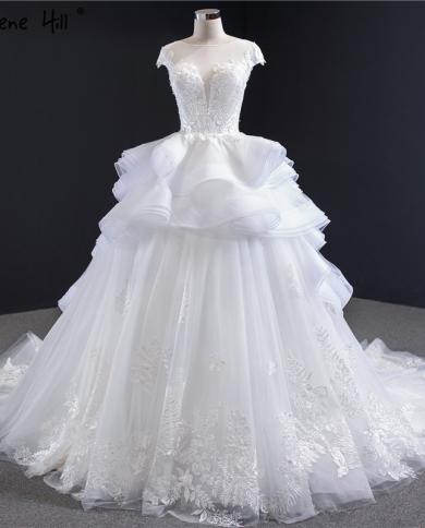 White Highend Sleeveless  Wedding Dresses  Lace Up Handmade Flowers Ruffles Bridal Gowns Hm67031 Custom Made  Wedding Dr