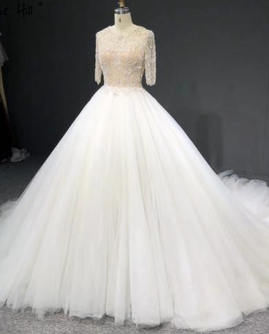 High End Ivory Half Sleeves  Wedding Dresses 2023 O Neck Beading Pearls Bridal Gowns Ha2365 Custom Madewedding Dresses
