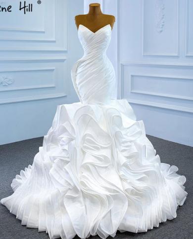 גבעה שלווה פרחי בתולת ים לבנה שמלות כלה שמלות סאטן אלגנטית אלגנטית שמלת כלה hm67221 חתונה בהזמנה אישית