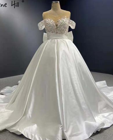 serene hill לבן סאטן שרוכים שמלות כלה 2022 חרוזים קשת גבוהה שמלות כלה hm67412 שמלות כלה בהזמנה אישית