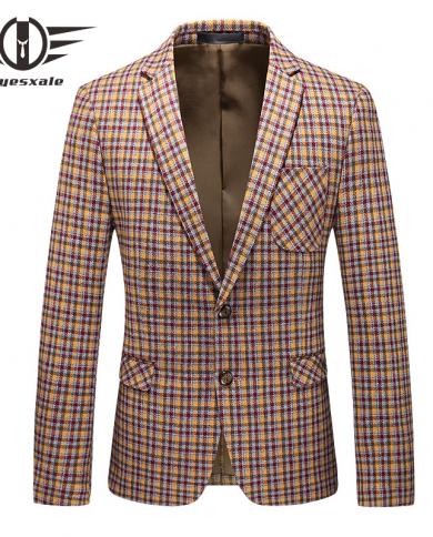 Plyesxale Fashion Men Plaid Blazer Jacket Slim Fit Blazer Casual Masculino 5xl 6xl Mens Prom Party Blazers Luxury Brand