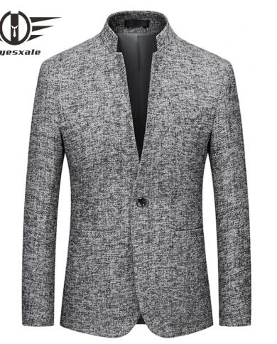 Plyesxale Stand Collar Full Sleeve Men Casual Blazer Chinese Style Slim Fit Male Blazer Suit Jacket Gray Blazers Hombre 