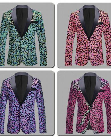 Plyesxale 2022 New Arrival Mens Sequin Blazer Glitter Costume Homme Singer Host Stage Blazers Prom Party Men Suit Jacket